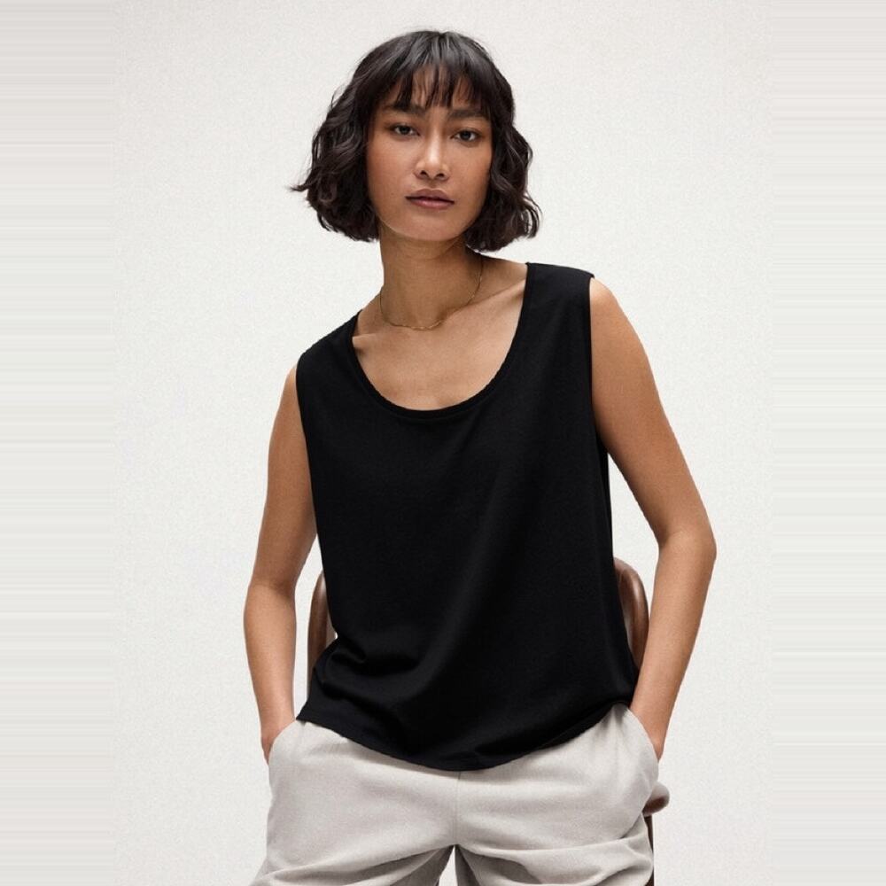 Eileen Fisher Organic Pima Cotton Jersey Scoop Neck Tank Top Medium